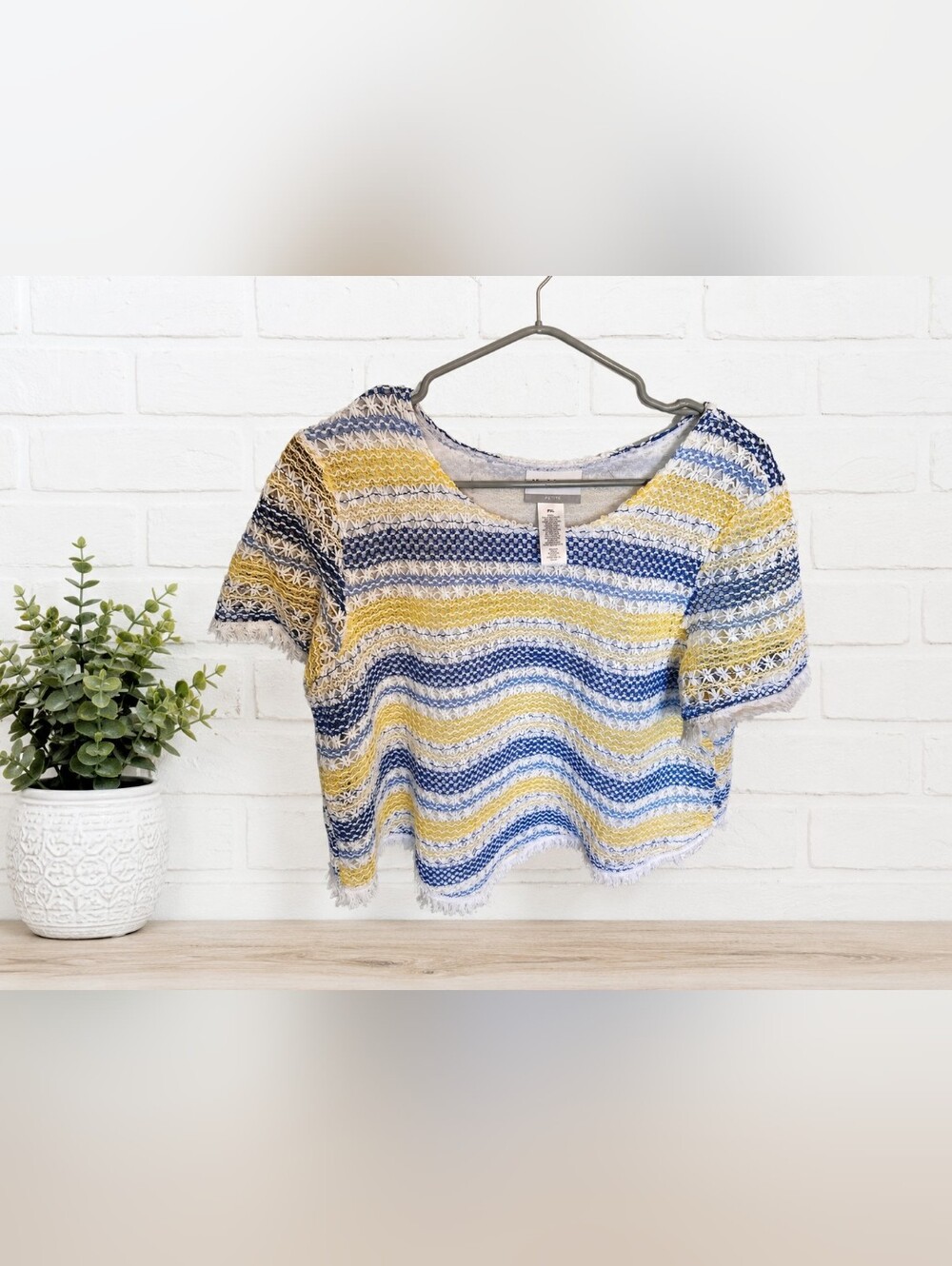 💙Alfred Dunner Petite Striped Crochet Knit Top Size PXL